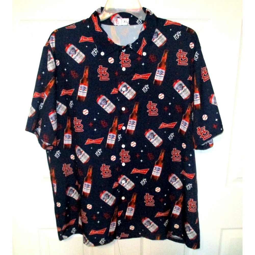 St Louis Cardinals Budweiser All Over Print Button‎ Down Mens XL Camp Shirt SGA